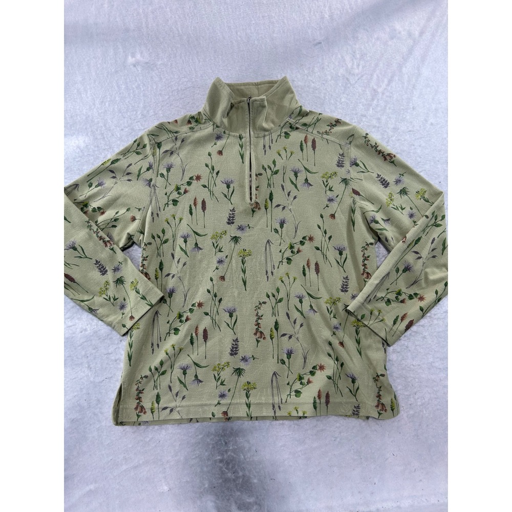 Coldwater Sage Green Floral Botanical Quarter Zip Pullover Top Petite Large